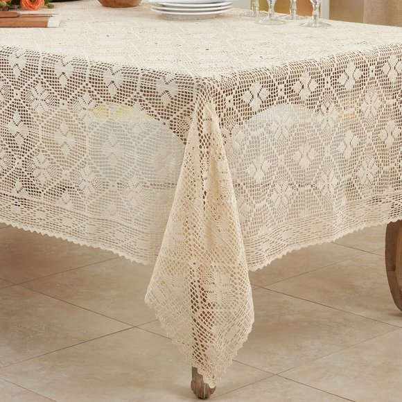 Crocheted Lace Tablecloth, 65 x 104 - Picture 2 of 2